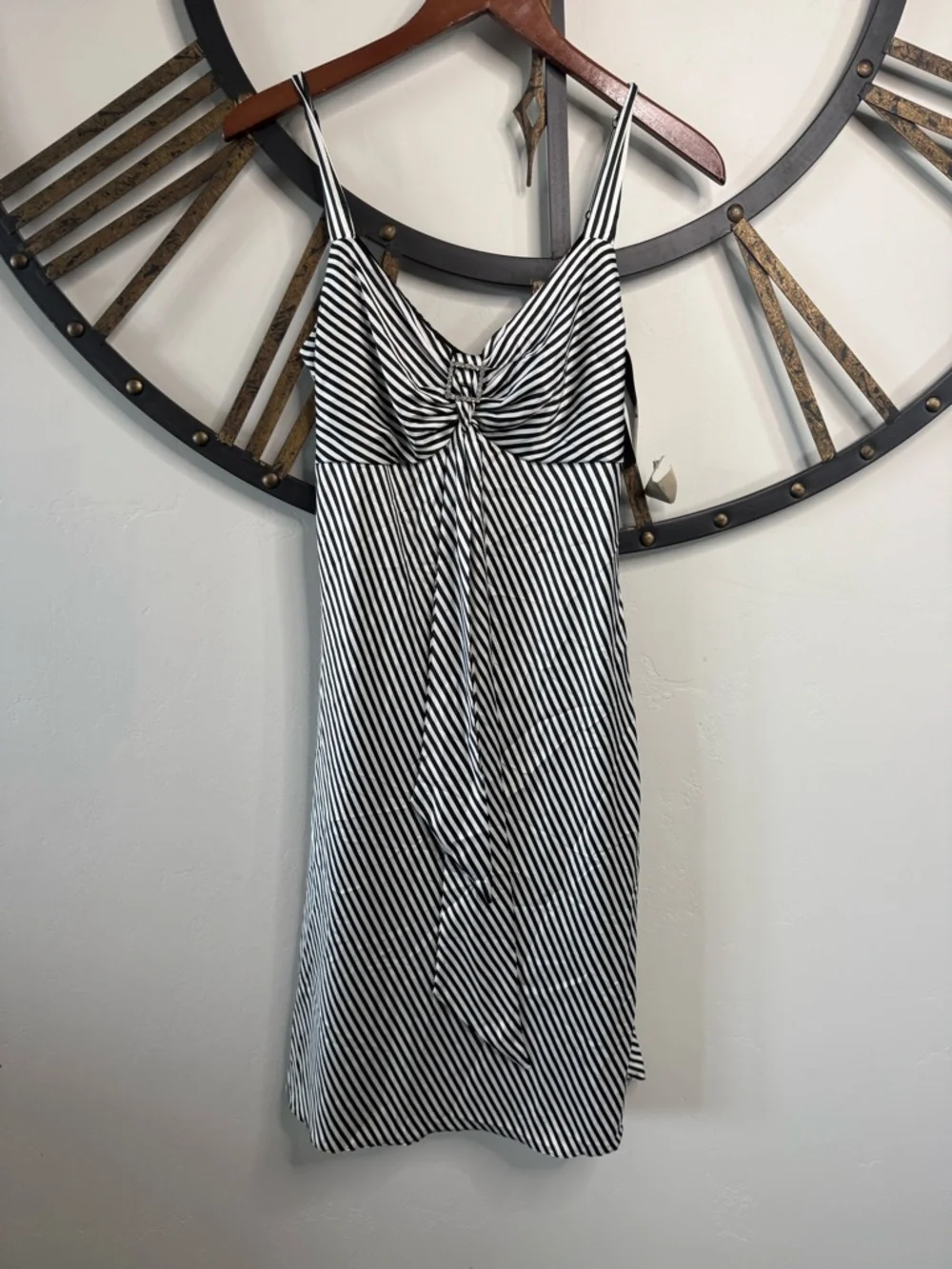 Setre Black and White Striped Twist-Front Midi Dress with rhinestone detail - Picture 2 of 5